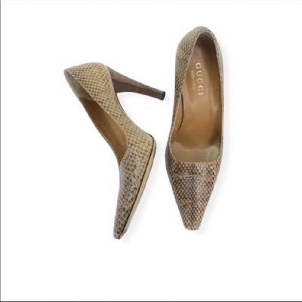 Authentic Gucci Snakeskin Stilettos with wood